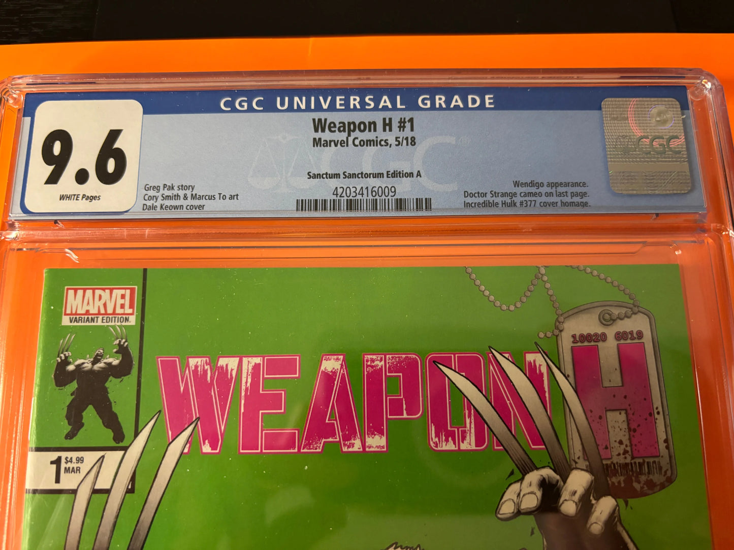 Weapon H #1 Sanctum Variant A CGC 9.6 Keown